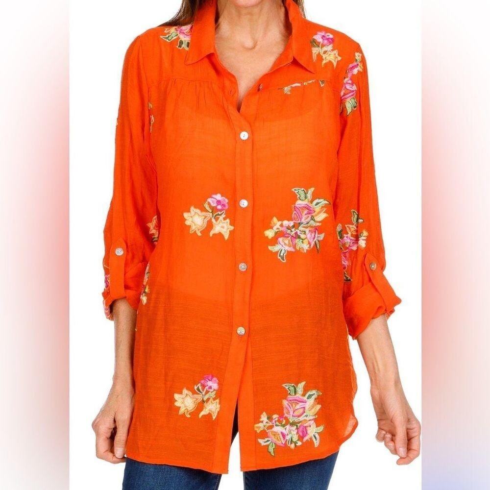 FIGUEROA & FLOWER by Anthropologie XL Poplin Coastal Embroidered Floral
